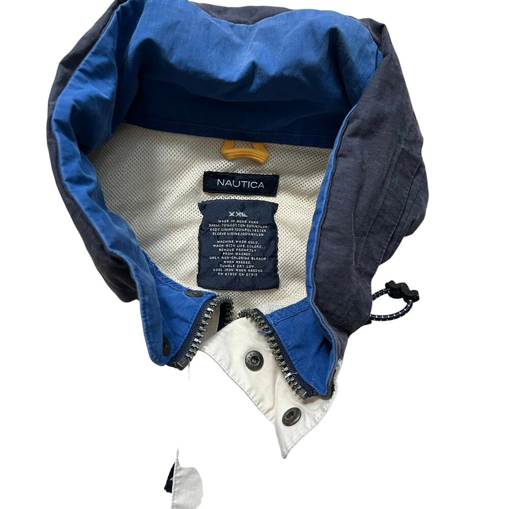 Vintage 90s Nautica NS-83 Beige Navy Hooded Windbreaker Jacket XXL Mesh Lined - Picture 4 of 8